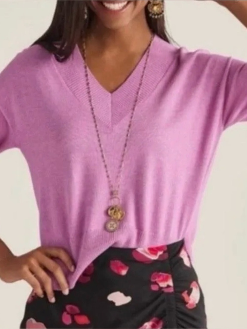 Cabi Purple V-Neck Long Sleeve Pullover Sweater Style 5588 Sz Medium